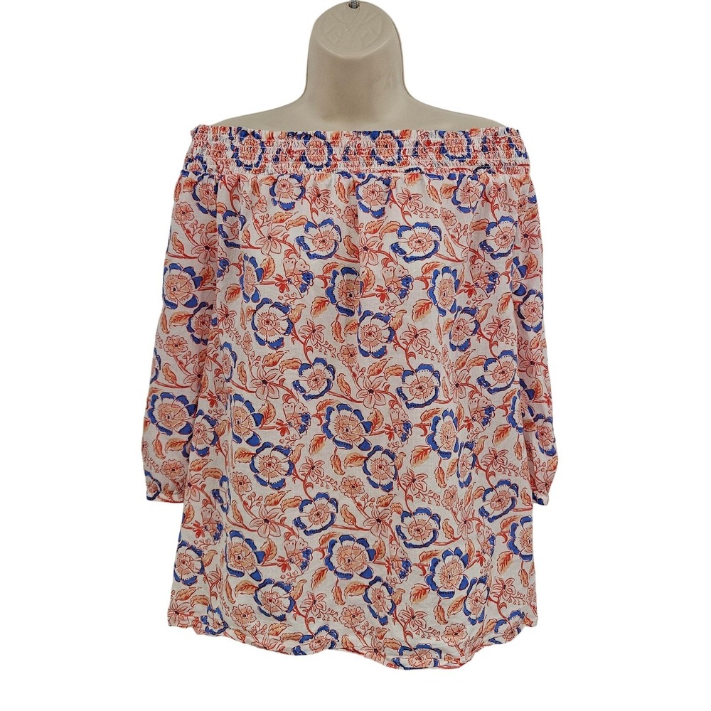 Vineyard Vines Shirt Womens Large Floral Off Shoulder Smocked Boho‎ 2W001512